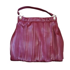 Zara faux leather red pleated shoulder bag tote with gold fixtures